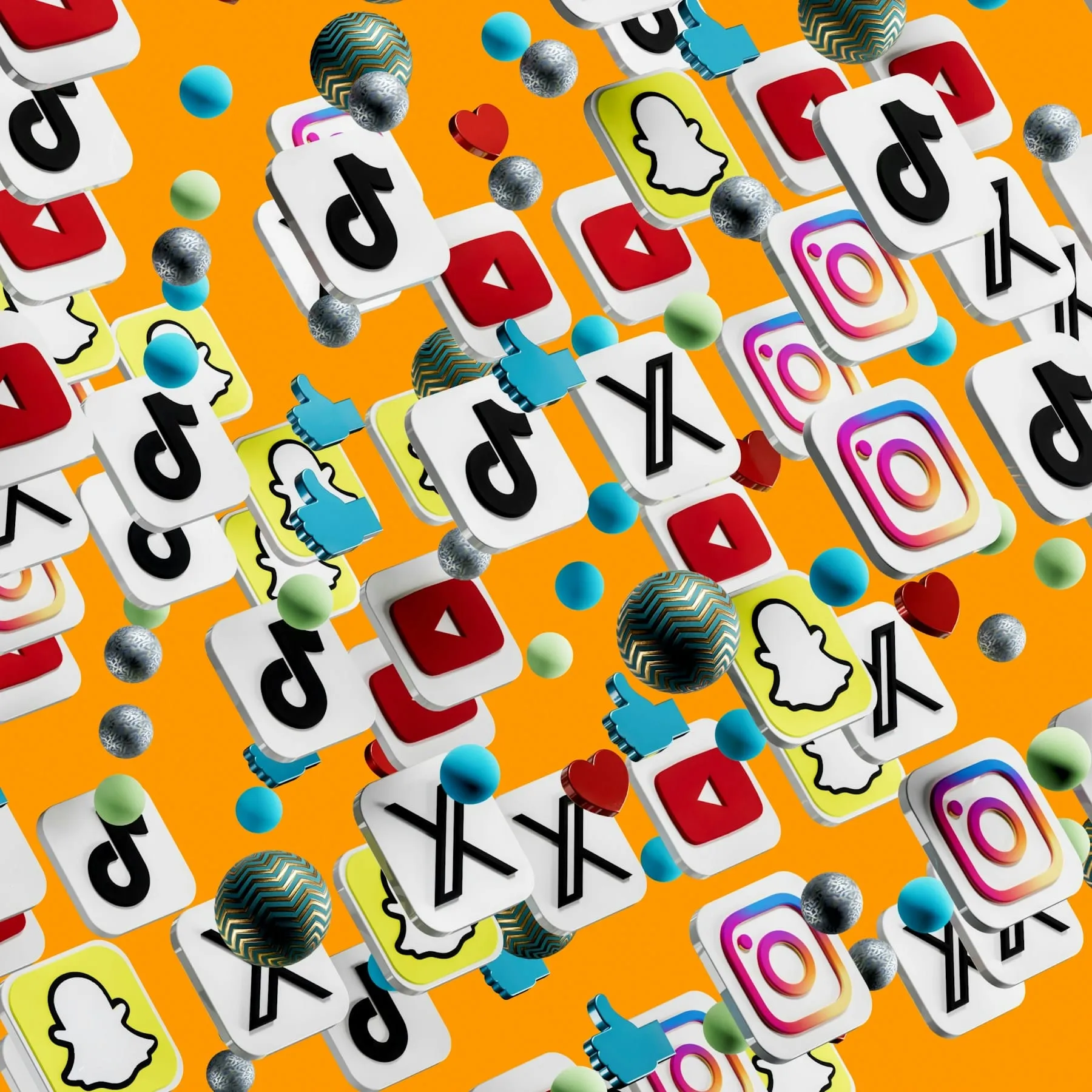 A patterned arrangement of colorful social media icons